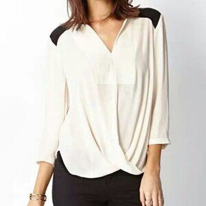 Women's Forever 21 Split Neck 3/4 sleeve Draped Front Sheer Blouse | Size M